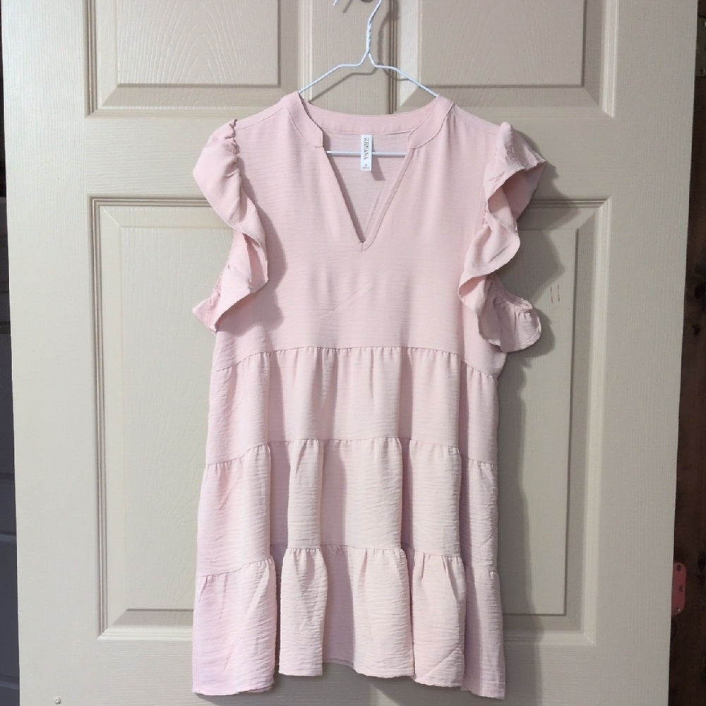 Zenana Outfitters Light Pink Ruffle Sleeve Blouse